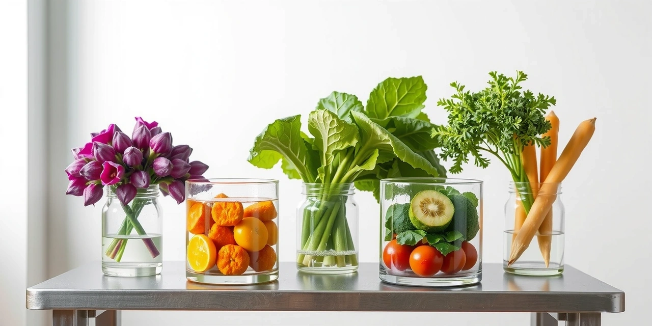 Frische Lebensmittel in klaren Behältern auf einem Labortisch